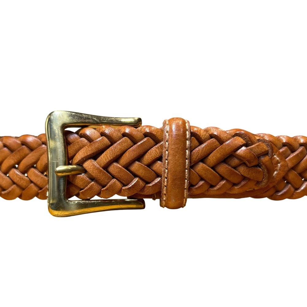 Talbots Braided Leather Braided Brown Honey Brown Solid Brass‎ Buckle Size XL